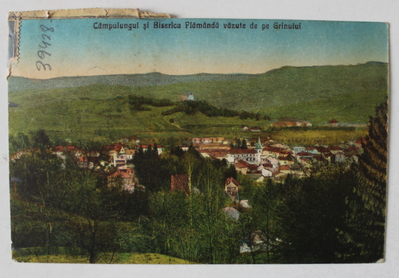 CAMPULUNG - MUSCEL SI BISERICA FLAMANDA VAZUTE DE PE GRINULUI , CARTE POSTALA , 1946