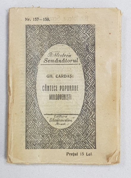 CANTECE POPORANE MOLDOVENESTI de GH. CARDAS , 1936