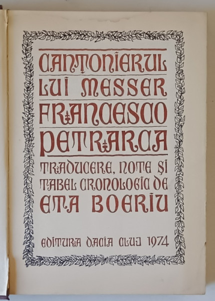 CANTONIERUL LUI MESSER de FRANCESCO PETRARCA , 1974