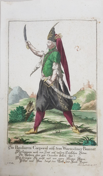 Caporal Pandur din Banatul Sarbesc - Gravura colorata inceput sec 19