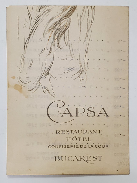 CAPSA , RESTAURANT HOTEL , CONFISERIE  DE LA COUR , BUCAREST , TARIFS DES CONSUMATIONS , PERIOADA  INTERBELICA