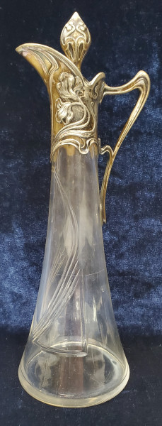 Carafa pentru bauturi aperitive din cristal si montura din metal argintat, Art Nouveau, WMF, CCA. 1906