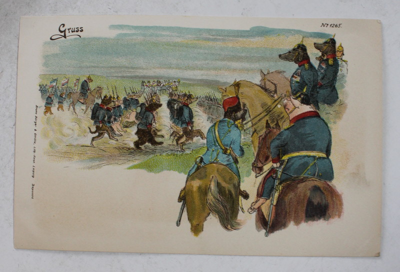 CARICATURA CU SUBIECT MILITAR , ARMATA AUSTRO - UNGARA , CROMOLITOGRAFIE , CLASICA