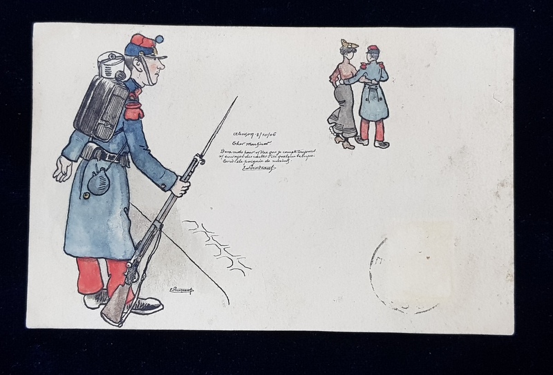 CARICATURA , DESEN COLORAT MANUAL , CARTE POSTALA , CIRCULATA , CLASICA , DATATA 1906