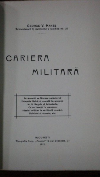 Cariera militara, Bucuresti 1912