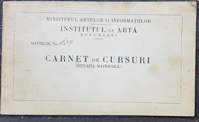 CARNET DE CURSURI LA INSTITUTUL DE ARTA BUCURESTI, 1948, SEMNATURA N. DARASCU