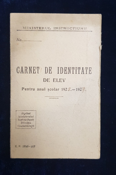 CARNET DE IDENTITATE DE ELEV , EMIS DE LICEUL DE FETE MIHAIL SI SEVASTITA VASILESCU DIN PITESTI , IN 1928