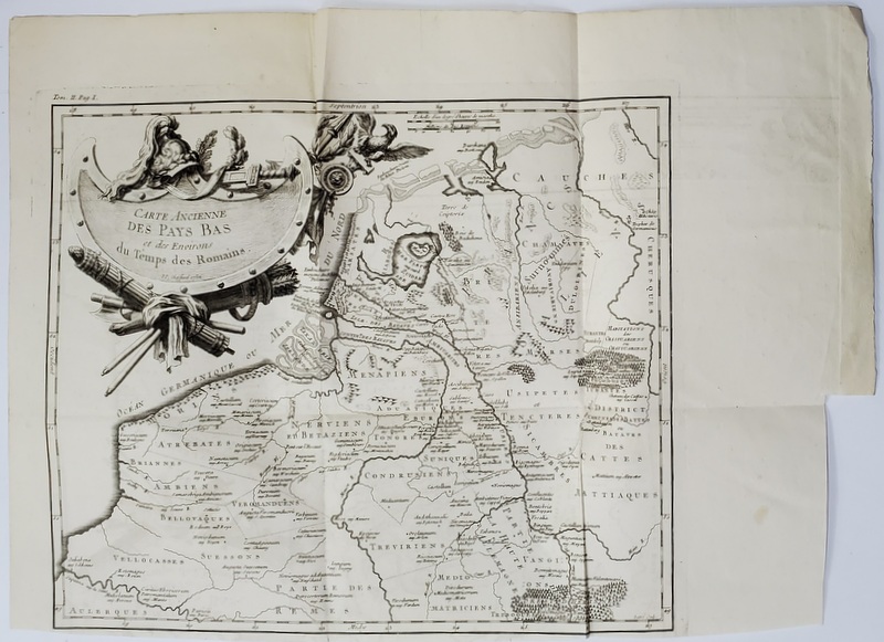 CARTE ANCIENNE DES PAYS BAS ET DES ENVIRONS DU TEMPS DES ROMAINS , HARTA  gravata de LATTRE JOLI , 1756