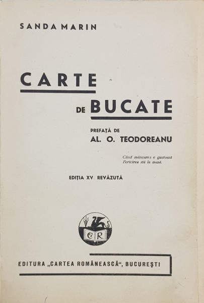 CARTE DE BUCATE de SANDA MARIN , EDITIA A XV-A, REVAZUTA