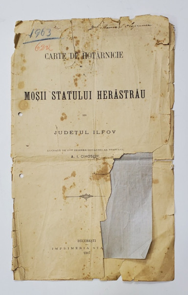 CARTE DE HOTARNICIE A MOSII STATULUI HERASTRAU DIN JUDETUL ILFOV , lucrata de dl. inginer A.I. CIHOSCHI , 1938