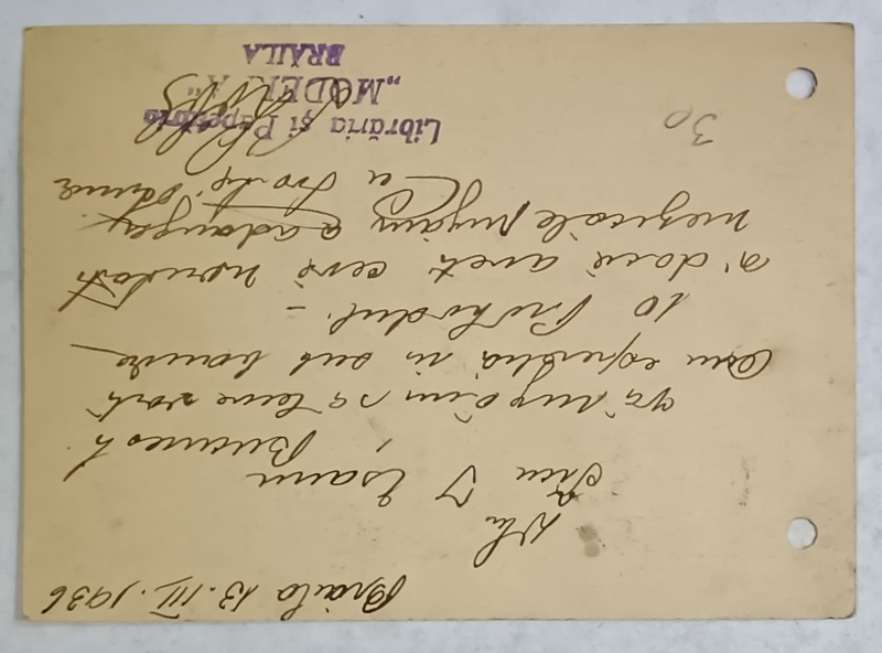 CARTE POSTALA , COMANDA LIBRARIEI SI PAPETARIEI ' MODERNA ' ,BRAILA , CATRE EDITURA TICU I. ESANU , 1936