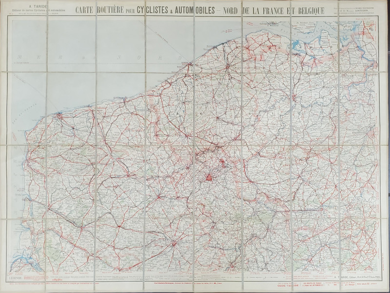 CARTE RUTIERE POUR CYCLISTES et AUTOMOBILISTES - NORD DE LA FRANCE et BELGIQUE , HARTA , INCEPUTUL SEC. XX