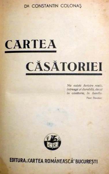 CARTEA CASATORIEI de CONSTANTIN COLONAS  1945