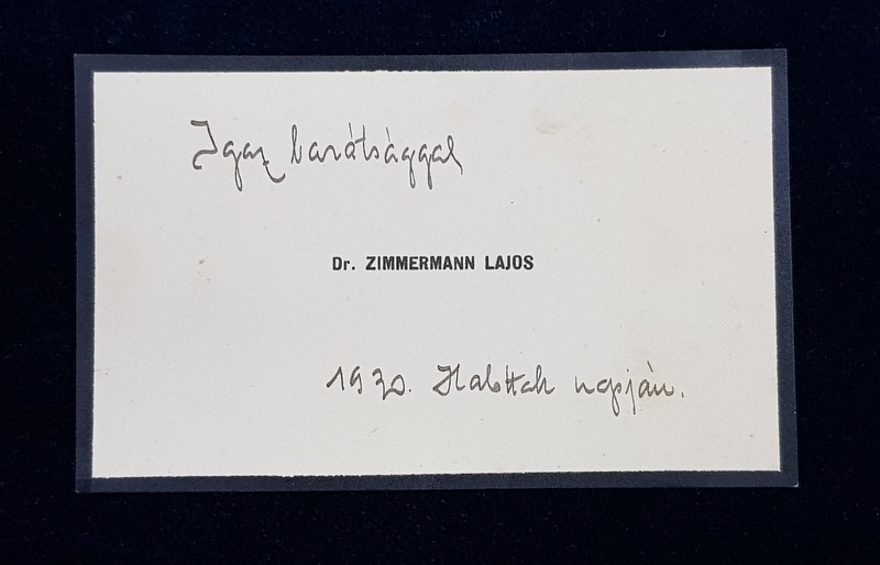 CARTEA DE VIZITA A DOCTORULUI ZIMMERMANN LAJOS , DATATA 1930