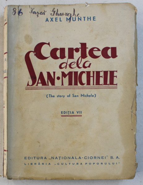 CARTEA DELA SAN MICHELE de AXEL MUNTHE , 1928
