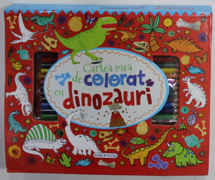 CARTEA MEA DE COLORAT CU DINOZAURI , SET DE 12 CREIOANE COLORATE INCLUS , ANII '2000
