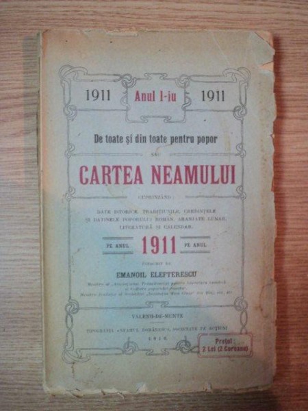 CARTEA NEAMULUI  PE ANUL 1911  de EMANOIL ELEFTERESCU