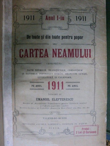 CARTEA NEAMULUI PE ANUL 1911- VALENI DE MUNTE 1910