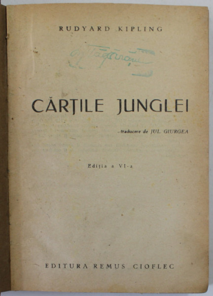 CARTILE JUNGLEI de RUDYARD KIPLING , EDITIE INTERBELICA