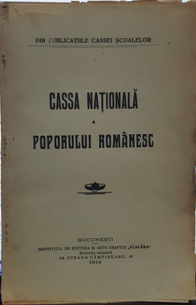 CASSA NATIONALA A POPORULUI ROMANESC - BUCURESTI 1914