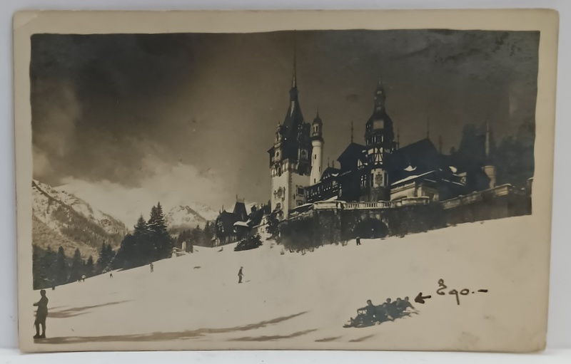 CASTELUL PELES PE TIMP DE IARNA , FOTOGRAFIE , FORMAT CARTE POSTALA , 1924
