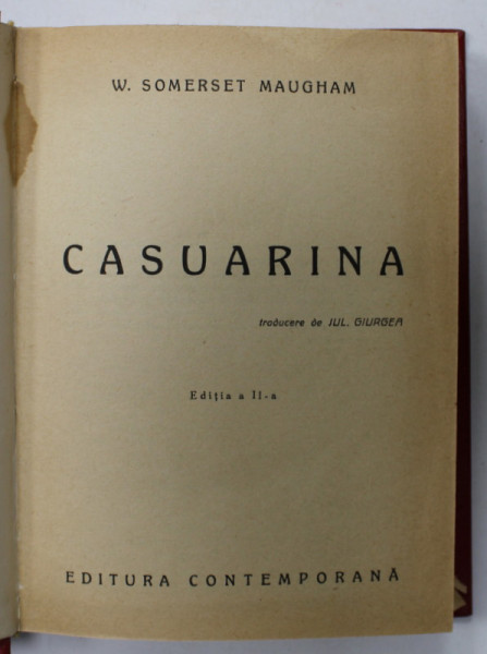 CASUARINA de W. SOMERSET MAUGHAM , EDITIE INTERBELICA , PAGINILE 1 LA 12 DACTILOGRAFIATE *