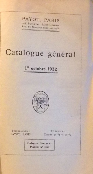 CATALOGUE GENERAL, 1ER OCTOBRE 1932