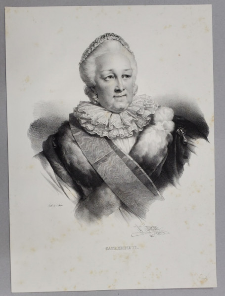 CATHERINE II , LITOGRAFIE , DESEN de GREVEDON , litografiat de C. MOTTE , 1827