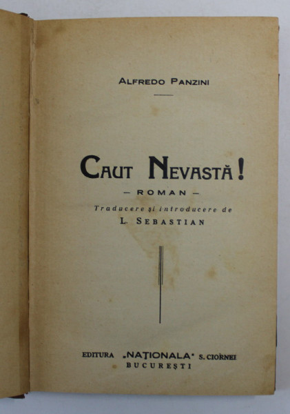 CAUT NEVASTA ! roman de ALFEREDO PANZINI , 1928