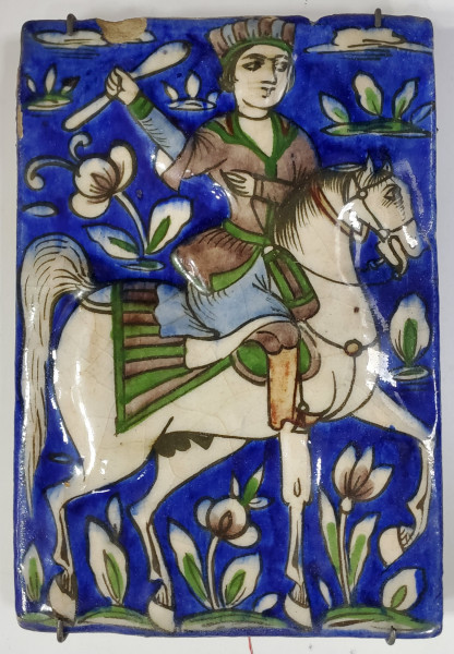 Cavaler Calare - Placa Ceramica, Iran, Perioada Quadjara, Secol 19