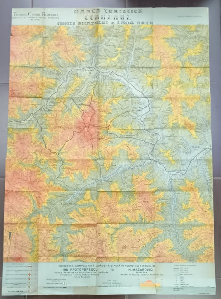 CEAHLAUL , CHEILE BICAZULUI SI LACUL ROSU , HARTA TURISTICA de ION PROTOPOPESCU  si N. MACAROVICI , EDITIE INTERBELICA