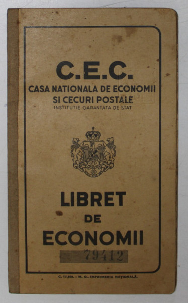 C.E.C. , CASA NATIONALA DE ECONOMII SI CECURI POSTALE , LIBRET DE ECONOMII , 1945