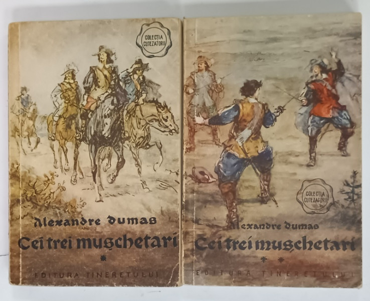 CEI TREI MUSCHETARI de ALEXANDRE DUMAS , VOLUMELE I - II , cu ilustratii de HELMUT ARZ , 1956