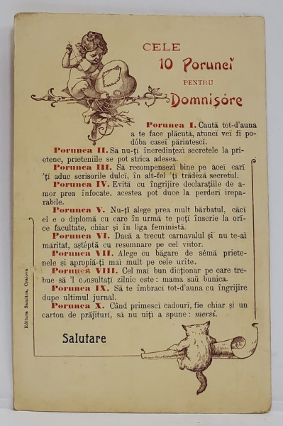 CELE 10 PORUNCI PENTRU DOMNISOARE , CARTE POSTALA , CLASICA