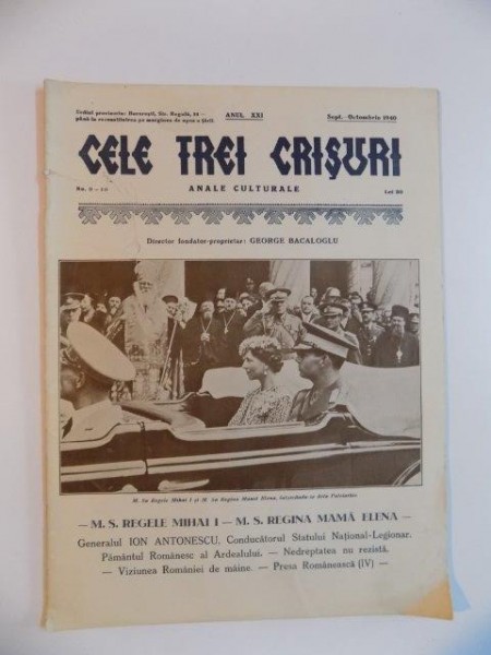 CELE TREI CRISURI , ANALE CULTURALE , ANUL XXI , NO. 9-10 de GEORGE BACALOGLU , SEPT-OCTOMBRIE 1940