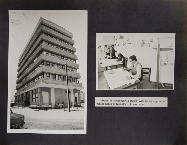 CENTRALA DE CONSTRUCTII CAI FERATE ,  FOTOGRAFIA SEDIULUI SI A UNUI BIROU DE PROIECTARE , LIPITE PE CARTON , ANII  '70  - '80