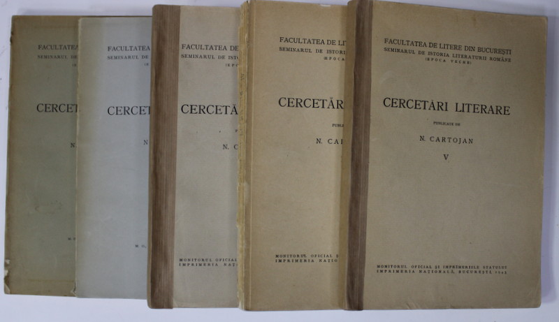 CERCETARI LITERARE , publicate de N. CARTOJAN , VOLUMELE I - V , 1934 - 1943
