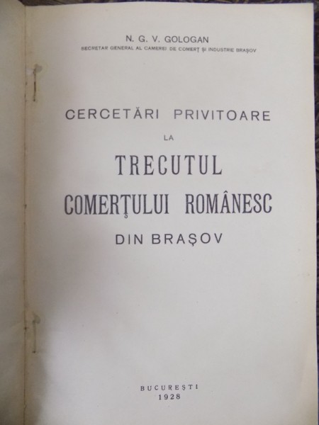 CERCETARI PRIVITOARE LA TRECUTUL COMERTULUI ROMANESC DIN BRASOV , 1928
