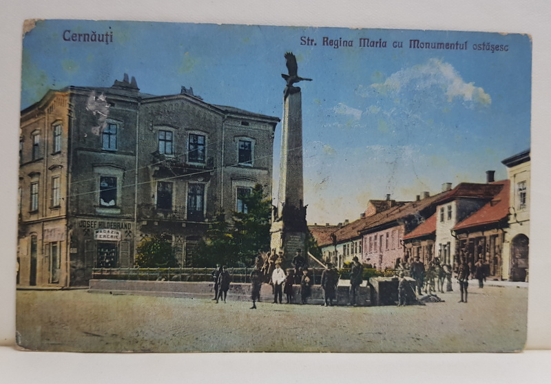 CERNAUTI , STRADA REGINA MARIA CU MONUMENTUL OSTASESC , CARTE POSTALA ILUSTRATA ,  1925
