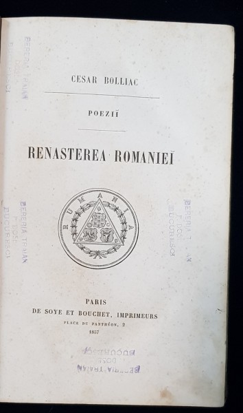 CESAR BOLLIAC, POEZII, RENASTEREA ROMANIEI - PARIS 1857