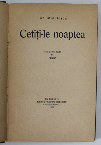 CETITI-LE NOAPTEA - ION MINULESCU , 1930