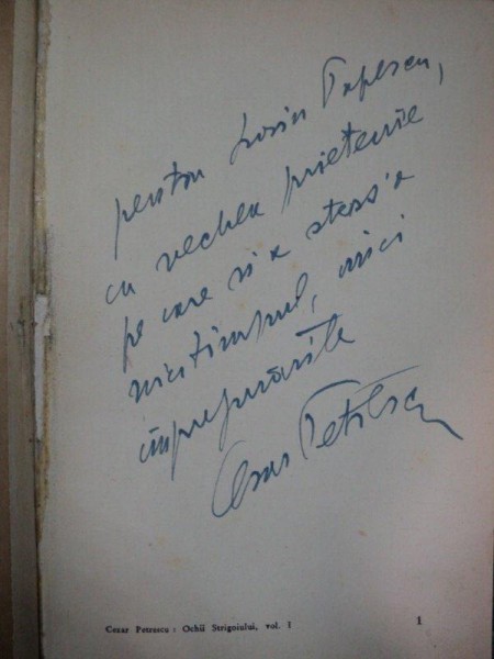 Cezar Petrescu, Ochii strigoiului, II volume cu dedicatia autorului,  Bucuresti 1942