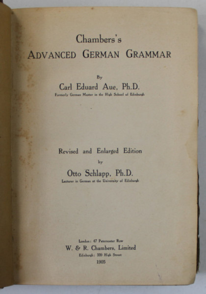 CHAMBER 'S ADVANCED GERMAN GRAMMAR by CARL EDUARD AUE , 1905