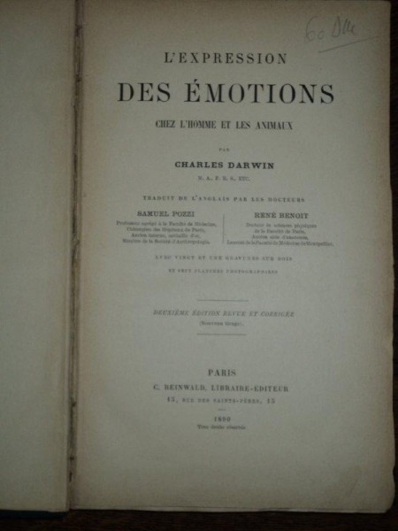 CHARLES DARWIN , L ' EXPRESSION DES EMOTIONS , PARIS , 1890