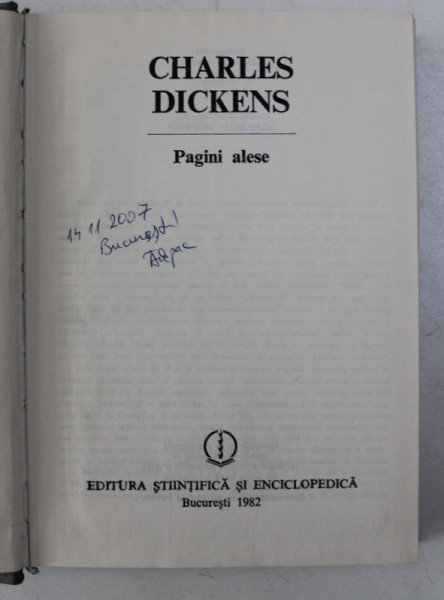 CHARLES DICKENS  - PAGINI ALESE , retrospectiva de G. PIENESCU , 1982