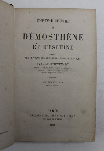 CHEFS - D 'OEUVRE DE DEMOSTHENE ET D 'ESCHINE , 1865