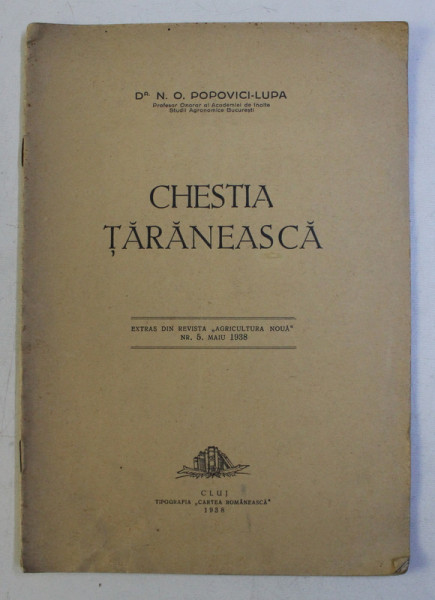 CHESTIA TARANEASCA de N . O. POPOVICI - LUPA , 1938