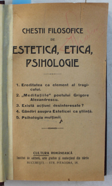 CHESTII FILOSOFICE DE ESTETICA , ETICA , PSIHOLOGIE / PEDAGOGIA LUI KANT / ISTORIA LITERATURII ROMANE CONTEMPORANE deE .  LOVINESCU / CRITICE de E. LOVINESCU  . COLEGAT DE PATRU CARTI * , EDITII INTERBELICE