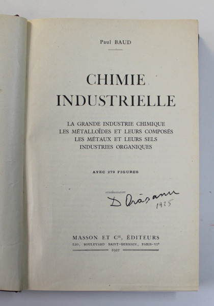 CHIMIE INDUSTRIELLE  par PAUL BAUD , 1922
