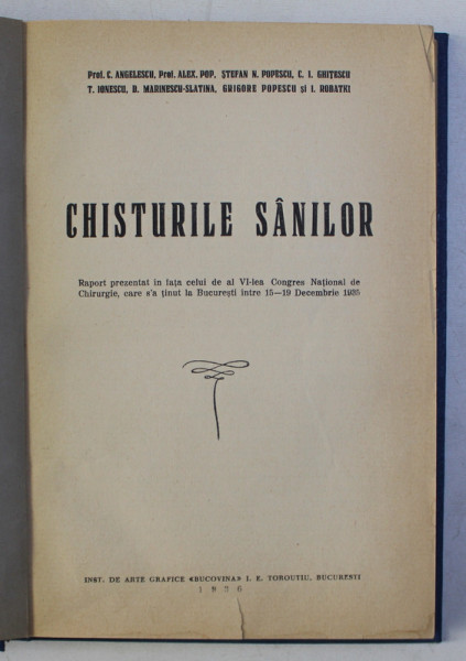 CHISTURILE SANILOR de C . ANGELESCU ...I . ROBATKI , 1936